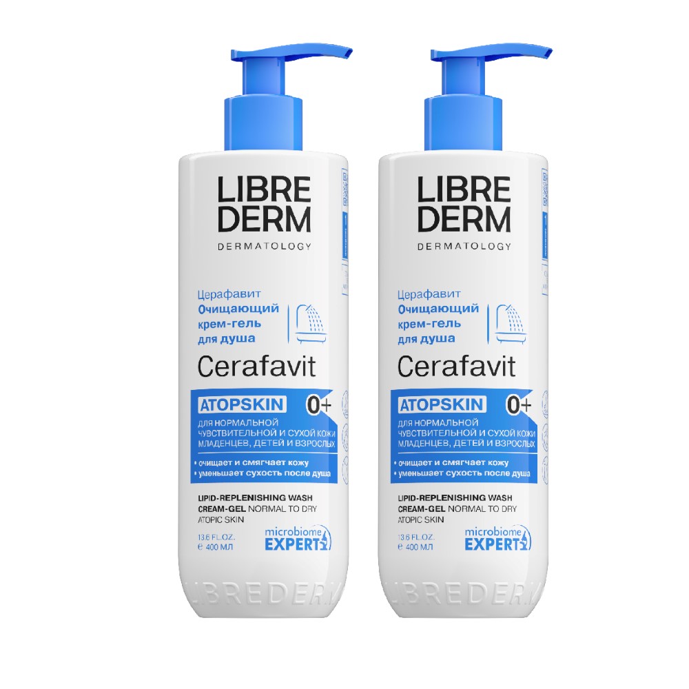 Изображение товара Набор 1+1 Librederm церафавит крем-гель для душа очищающий с церамидами и пребиотиком 400мл