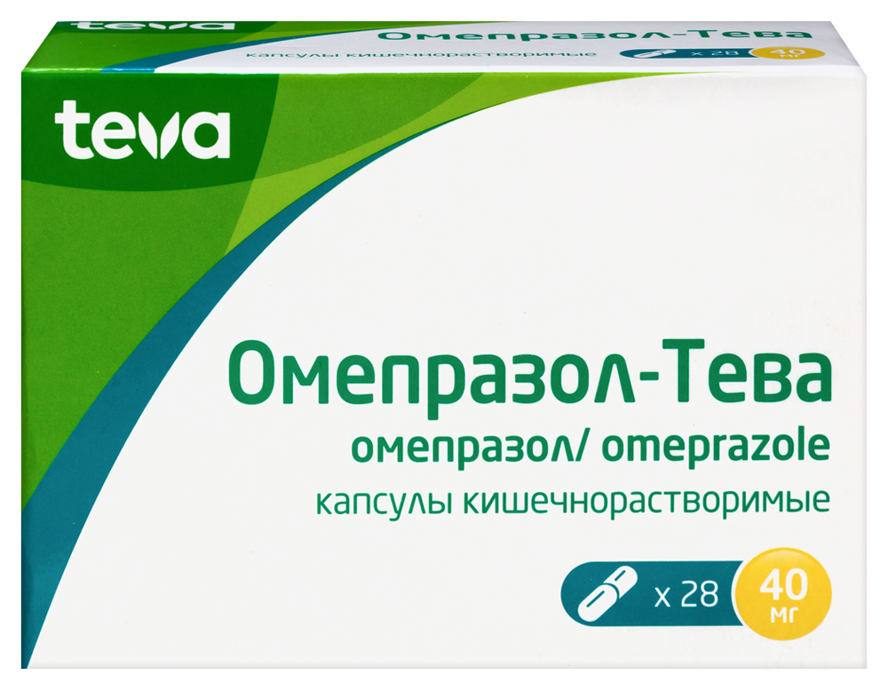Изображение товара Омепразол-тева 40 мг 28 капсул кишечнорастворимых для лечения ЖКТ