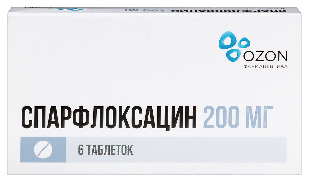 Изображение товара Спарфлоксацин 200 мг таблетки покрытые оболочкой 6 шт.