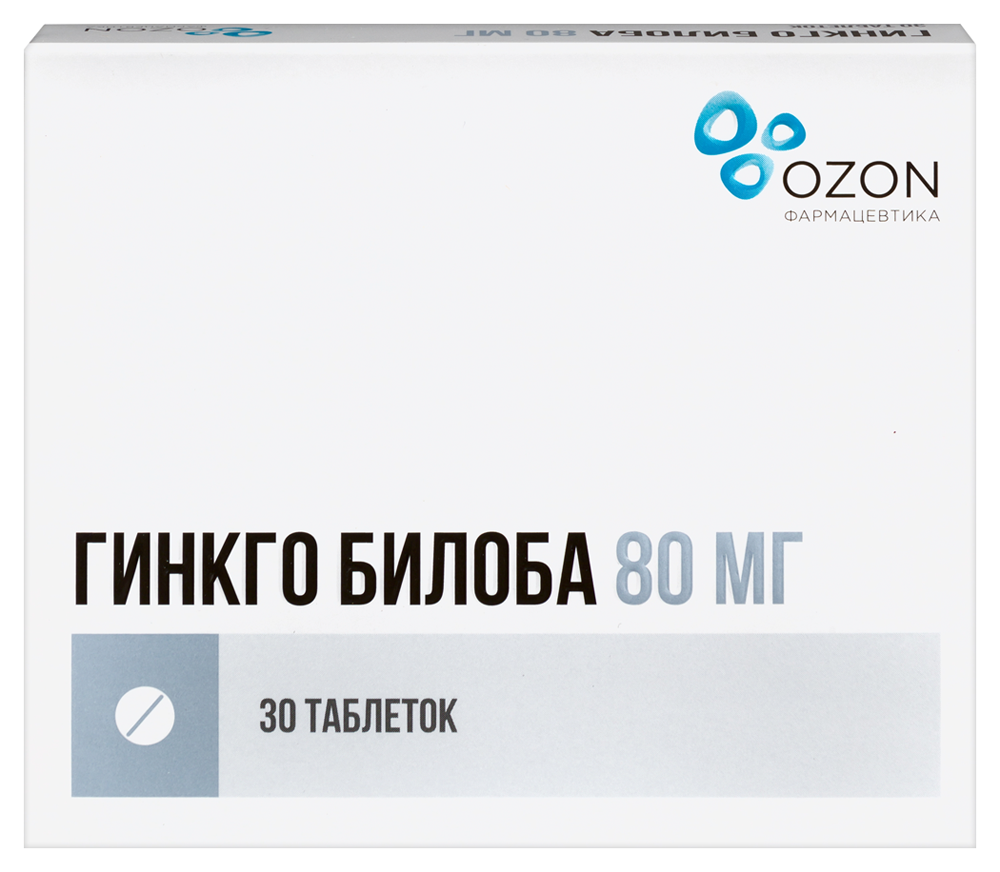 Изображение товара Гинкго билоба 80 мг 30 таблеток покрытых пленочной оболочкой для когнитивной поддержки