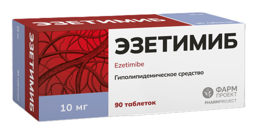 Изображение товара Эзетимиб 10 мг 90 таблеток для снижения холестерина и профилактики сердечно-сосудистых заболеваний