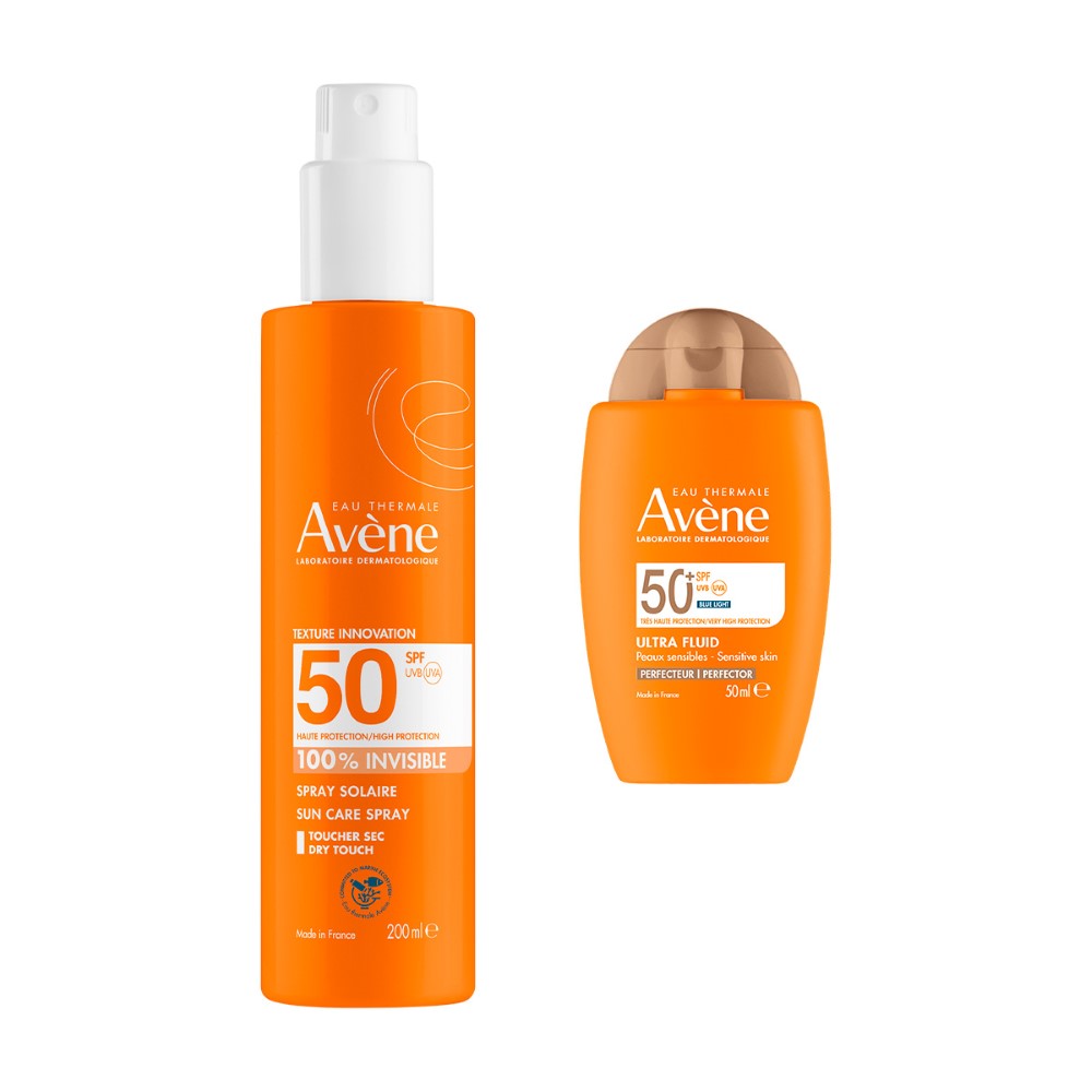 Изображение товара Набор AVENE: СПРЕЙ СОЛНЦЕЗАЩИТНЫЙ НЕВИДИМЫЙ Д/ЧУВСТВИТ КОЖИ SPF50 200МЛ + ФЛЮИД-ПЕРФЕКТОР Д/ЛИЦА СОЛНЦЕЗАЩИТ УЛЬТРАЛЕГКИЙ SPF50+