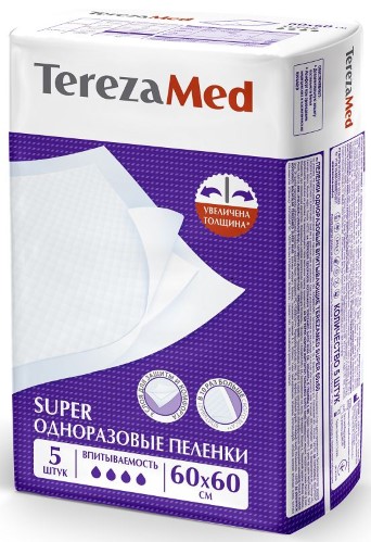 Изображение товара Terezamed пеленки одноразовые впитывающие super 60х60 см 5 шт.