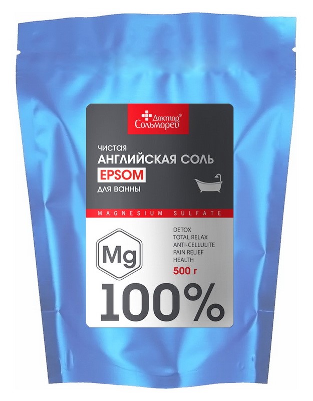 Изображение товара Доктор Сольморей соль для ванны английская чистая EPSOM 500 г для ухода и расслабления