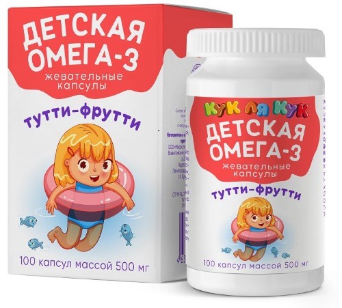 Изображение товара Мирролла детская омега 3 кук ля кук со вкусом тутти-фрутти 100 шт. капсулы жевательные массой 500 мг