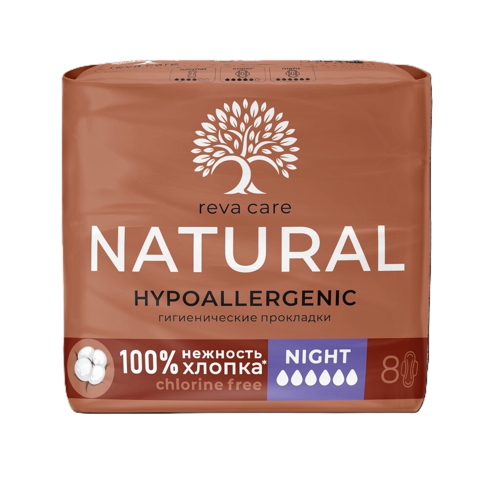 Изображение товара Reva care natural night прокладки без запаха 8 шт.