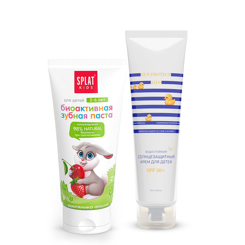 Изображение товара НАБОР СПЛАТ KIDS ПАСТА ЗЕМЛЯНИКА/ВИШНЯ + Fito косметик happy sun крем для детей солнцезащитный spf50+ Изображение товара НАБОР СПЛАТ KIDS ПАСТА ЗЕМЛЯНИКА/ВИШНЯ + Fito косметик happy sun крем для детей солнцезащитный spf50+
