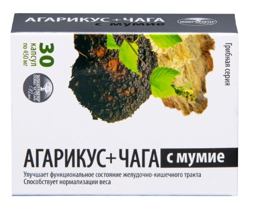 Изображение товара Агарикус+чага с мумие — капсулы для укрепления иммунитета, 30 шт.
