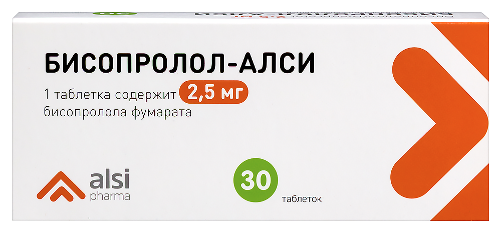 Изображение товара Бисопролол-АЛСИ 2,5 мг 30 таблеток для лечения гипертензии и сердечных заболеваний Изображение товара Бисопролол-АЛСИ 2,5 мг 30 таблеток для лечения гипертензии и сердечных заболеваний