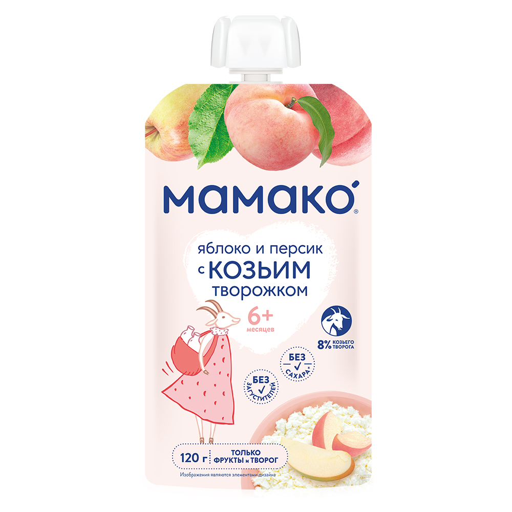 Изображение товара Пюре Мамако яблоко и персик с козьим творожком 120 гр