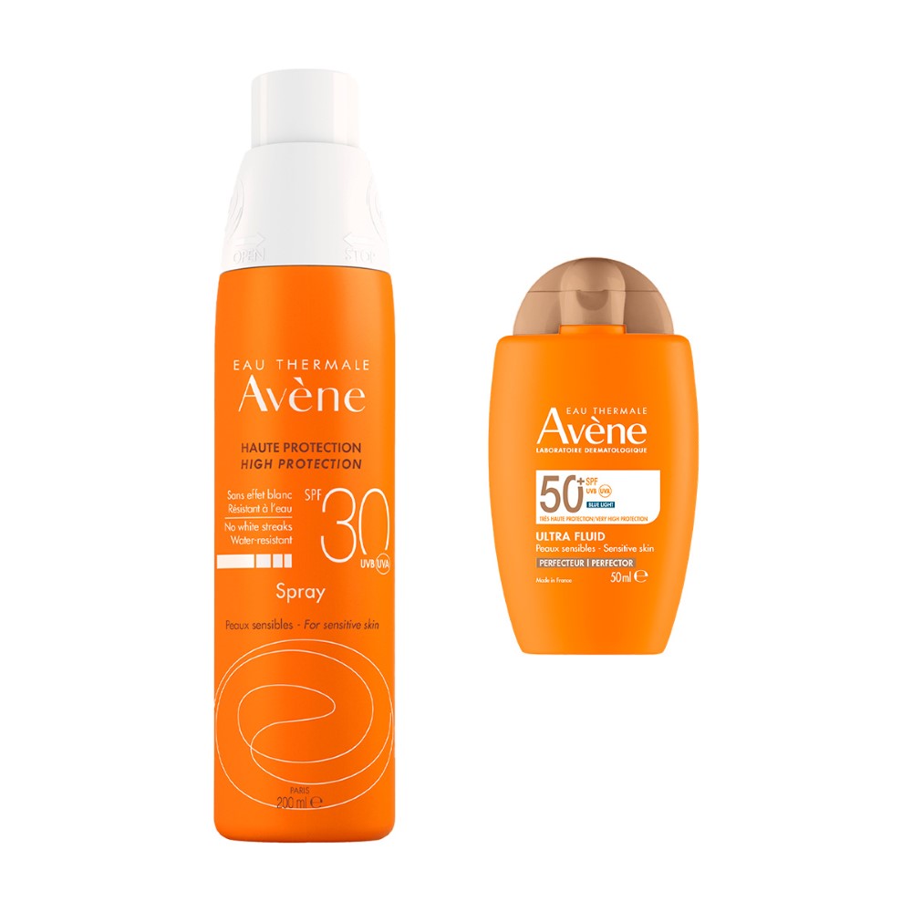 Изображение товара Набор AVENE: СПРЕЙ СОЛНЦЕЗАЩИТ SPF30 200МЛ + ФЛЮИД-ПЕРФЕКТОР Д/ЛИЦА СОЛНЦЕЗАЩИТ УЛЬТРАЛЕГКИЙ SPF50+ 50МЛ