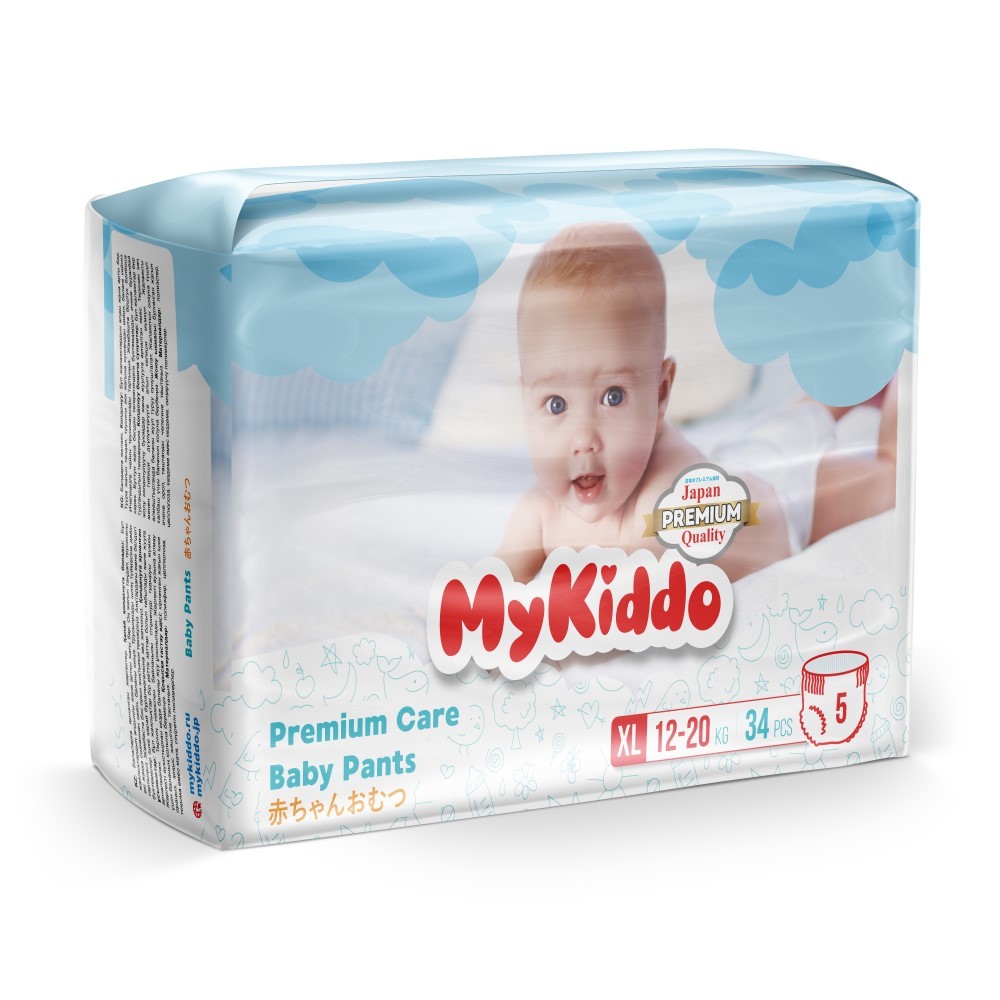 Mykiddo premium трусики-подгузники детские 12-20 кг 34 шт./ xl - цена  1242.10 руб., купить в интернет аптеке в Острогожске Mykiddo premium  трусики-подгузники детские 12-20 кг 34 шт./ xl, инструкция по применению