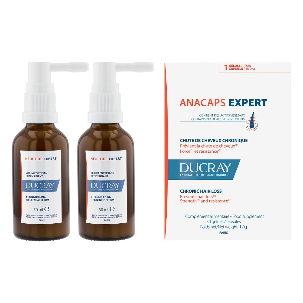 Изображение товара Набор DUCRAY: NEOPTIDE EXPERT СЫВОРОТКА УКРЕПЛЯЮЩ ПРИДАЮЩ ПЛОТНОСТЬ ВОЛОСАМ 2X50МЛ + АНАКАПС ЭКСПЕРТ N30 КАПС ПО 569МГ