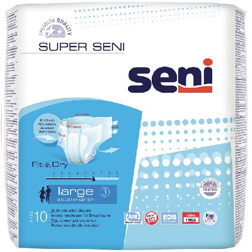 Изображение товара Seni super подгузники для взрослых размер large обхват талии 100-150 10 шт.