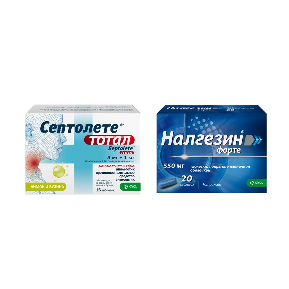 Изображение товара Набор СЕПТОЛЕТЕ ТОТАЛ № 16 лимон и бузина + НАЛГЕЗИН ФОРТЕ таб. п/о 550 мг №20
