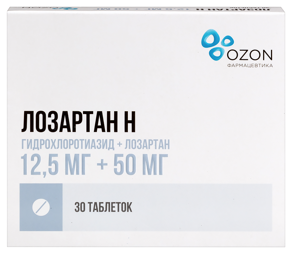 Изображение товара Лозартан 12,5 мг + 50 мг - таблетки для лечения гипертензии