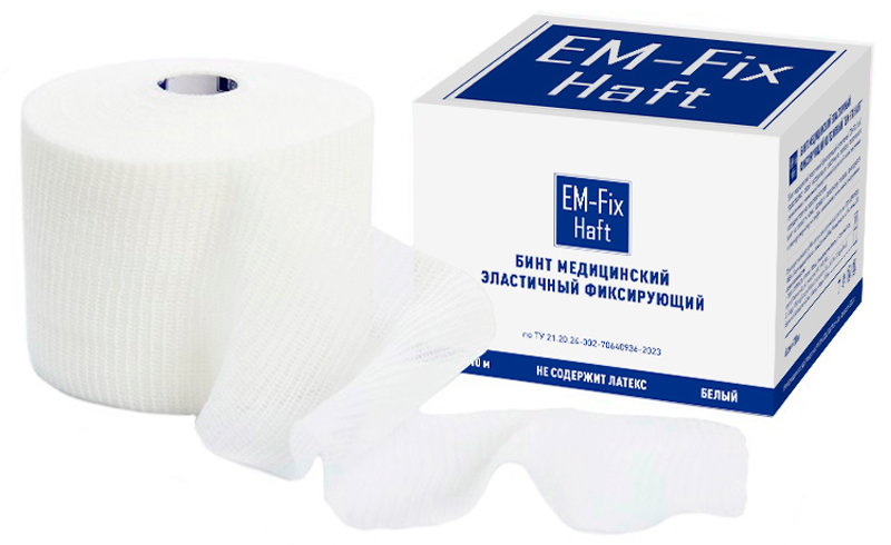 Изображение товара Медицинский эластичный фиксирующий бинт EM-Fix Haft 6 см х 10 м белый