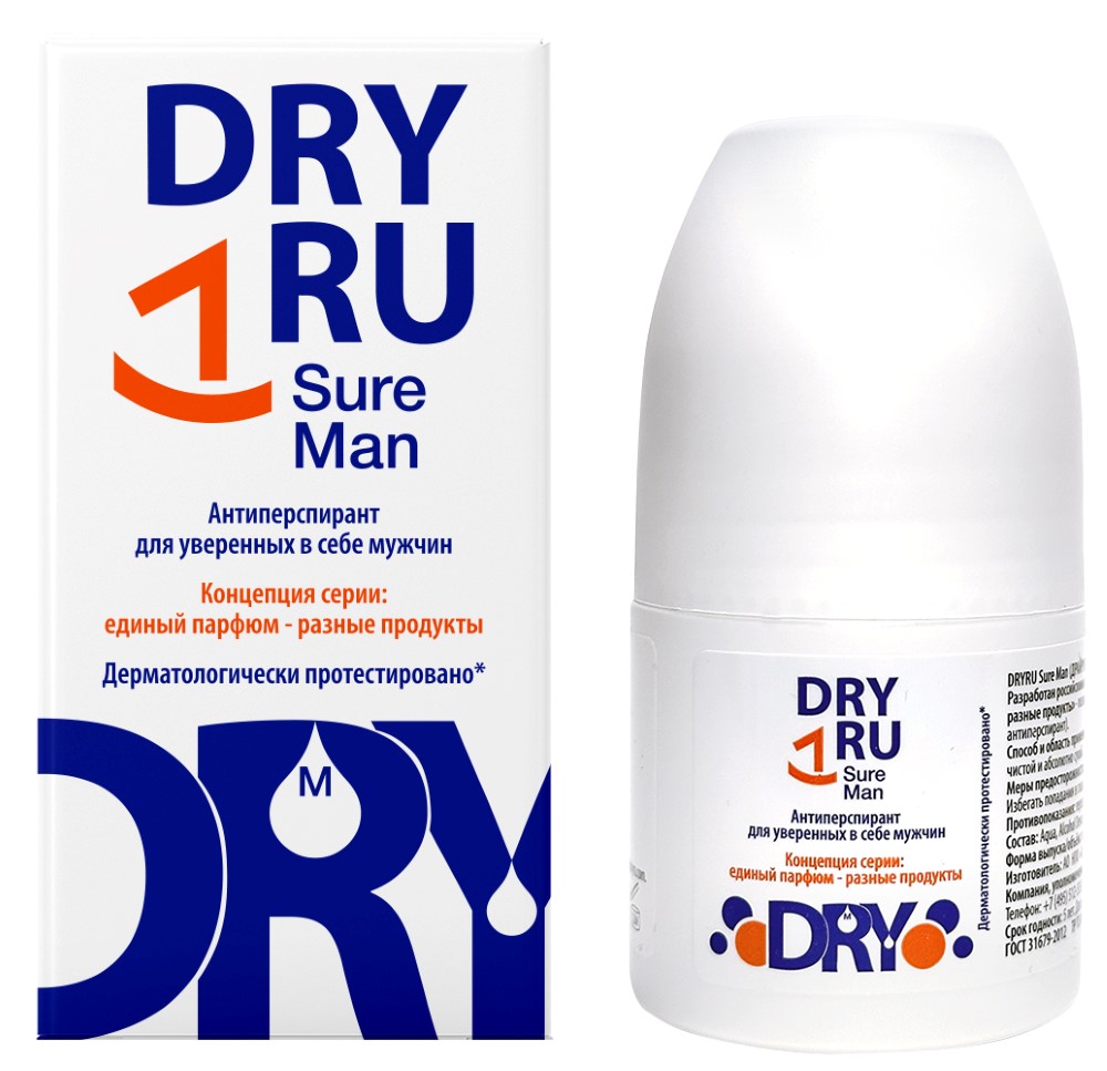 DRY RU, Антиперспирант мужской Sure Man, 50 мл