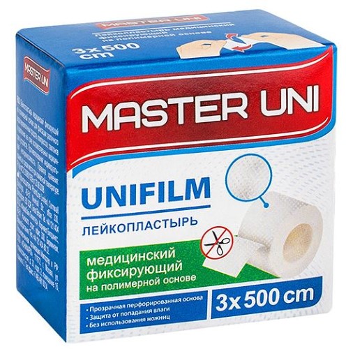 Изображение товара Медицинский фиксирующий лейкопластырь master uni 3x500 см полимерный