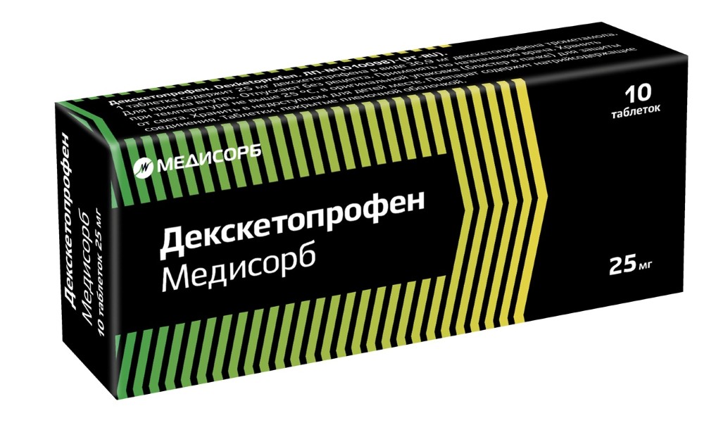 Изображение товара Декскетопрофен Медисорб 25 мг 10 таблеток для снятия боли и воспаления