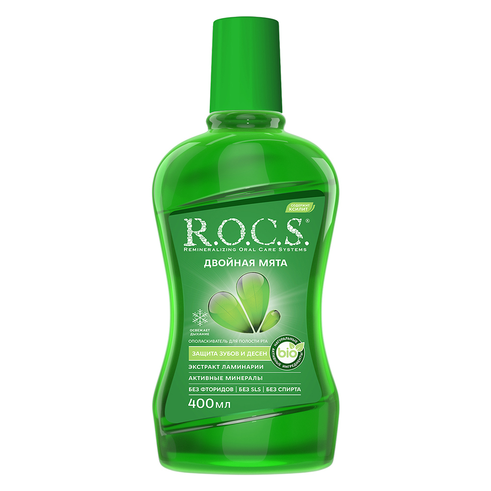 Изображение товара Ополаскиватель для полости рта Rocs двойная мята 400 мл для чувствительных зубов и воспалений