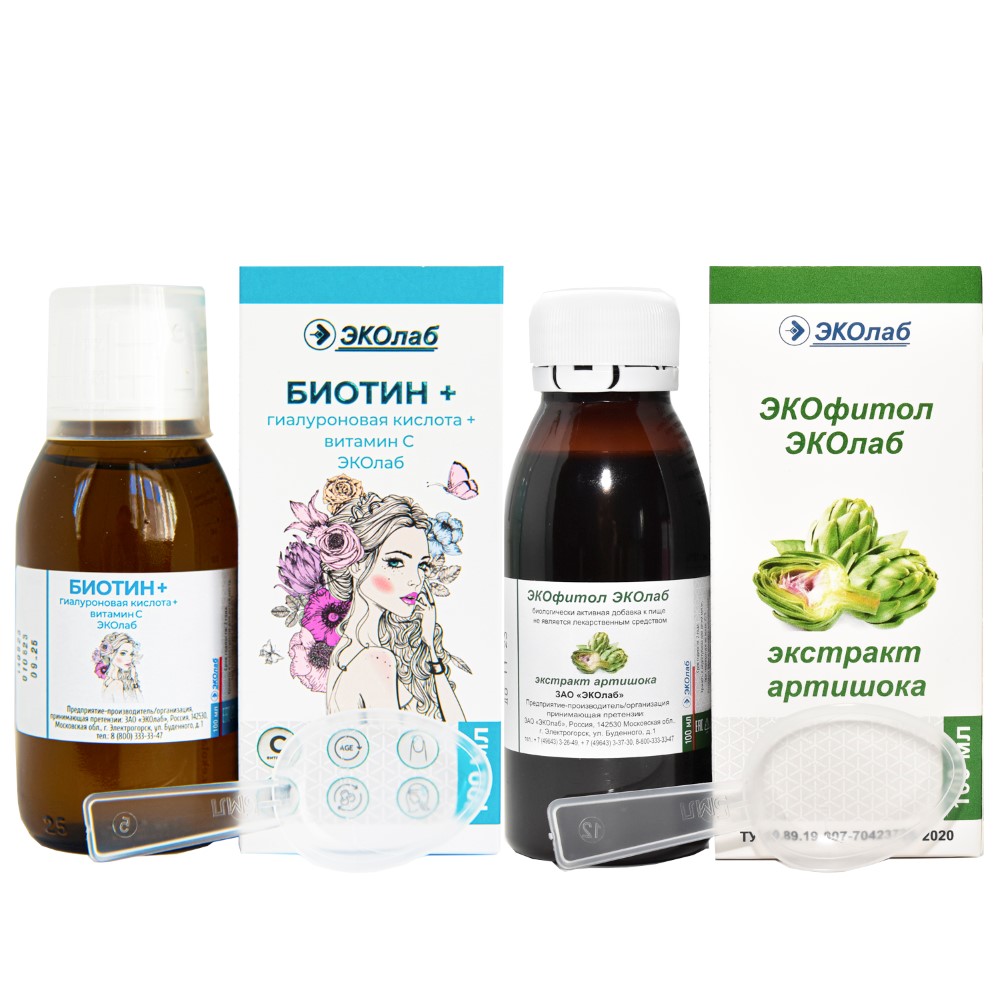 Изображение товара Набор Экофитол эколаб 100мл + Биотин+гиалуроновая кислота+витамин с эколаб 100мл со скидкой 20%