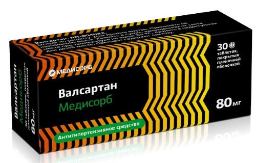 Изображение товара Валсартан Медисорб 80 мг 30 таблеток покрытые пленочной оболочкой для гипертензии и сердечной недос