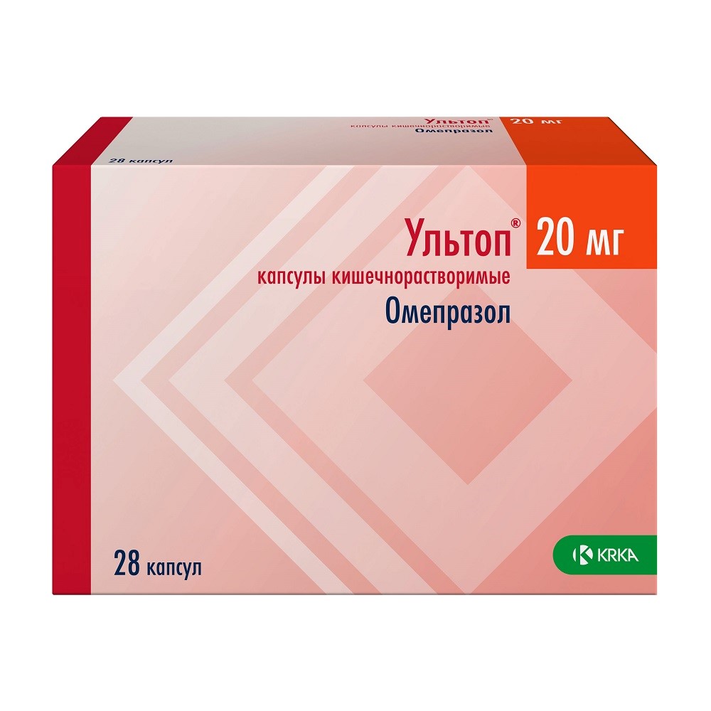 Ультоп 20 мг 28 шт. капсулы кишечнорастворимые - цена 310 руб., купить в  интернет аптеке в Москве Ультоп 20 мг 28 шт. капсулы кишечнорастворимые,  инструкция по применению