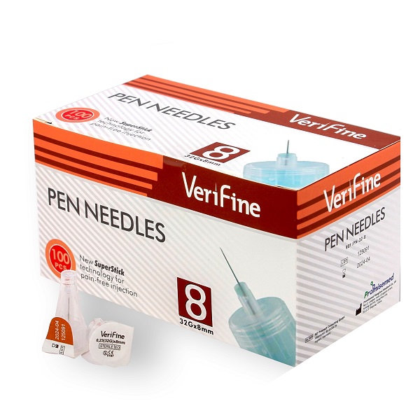 Изображение товара Иглы verifine (верифайн) стерильные для инсулиновых шприц-ручек 0,23(32g)х8 мм 100 шт.