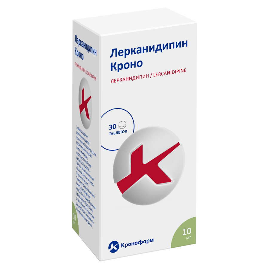 Изображение товара Лерканидипин Кроно 10 мг 30 таблеток пленочных для лечения гипертензии