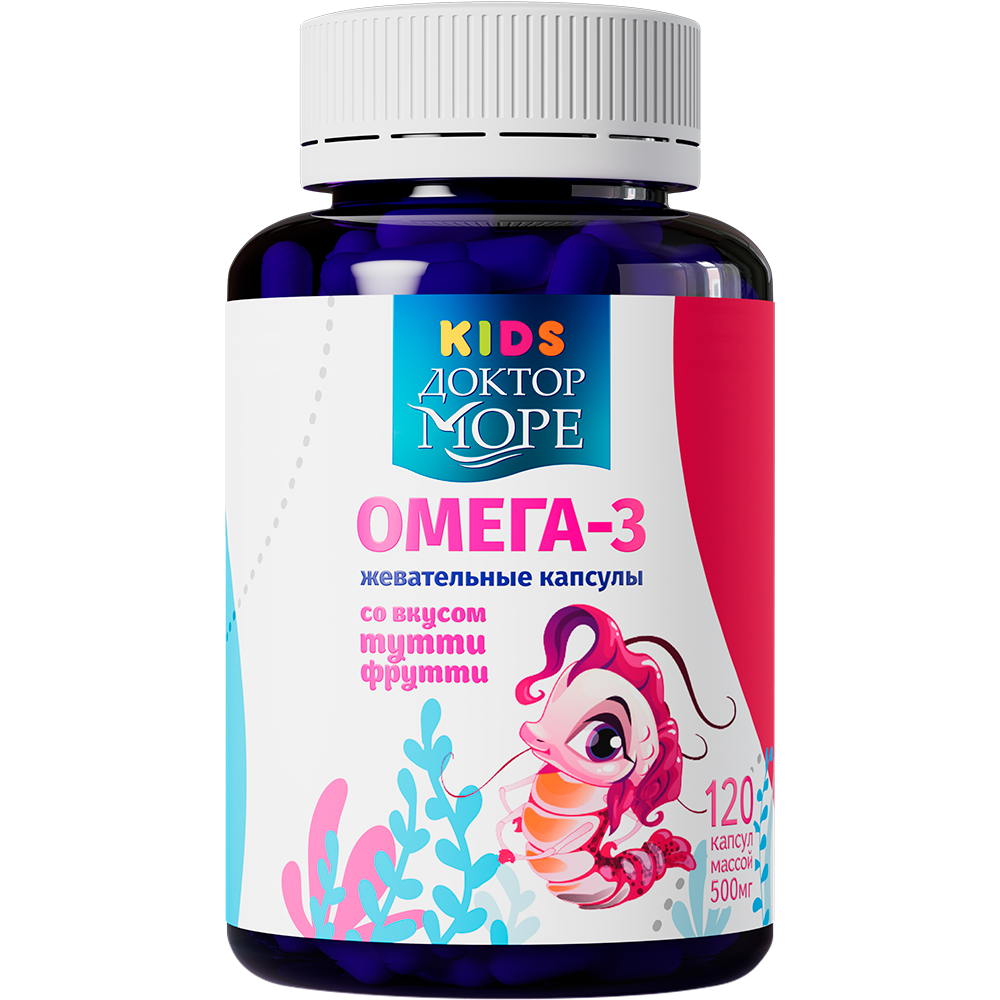 Изображение товара Доктор море kids омега 3 жевательные капсулы для девочек 120 шт.