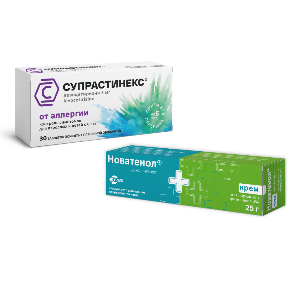 Изображение товара Набор СУПРАСТИНЕКС 0,005 N30 ТАБЛ П/ПЛЕН/ОБОЛОЧ + НОВАТЕНОЛ 5% 25,0 КРЕМ Д/НАРУЖ ПРИМ по специальной цене