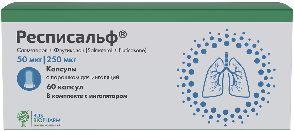 Изображение товара Респисальф 50 мкг+250 мкг/доза 60 шт. капсулы с порошком для ингаляций + устройстрово для ингаляций