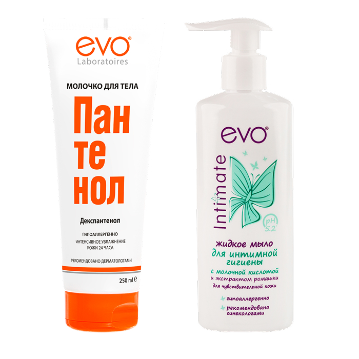 Изображение товара Набор EVO Молочко для тела 250мл + Мыло жидкое для интимной гигиены со скидкой