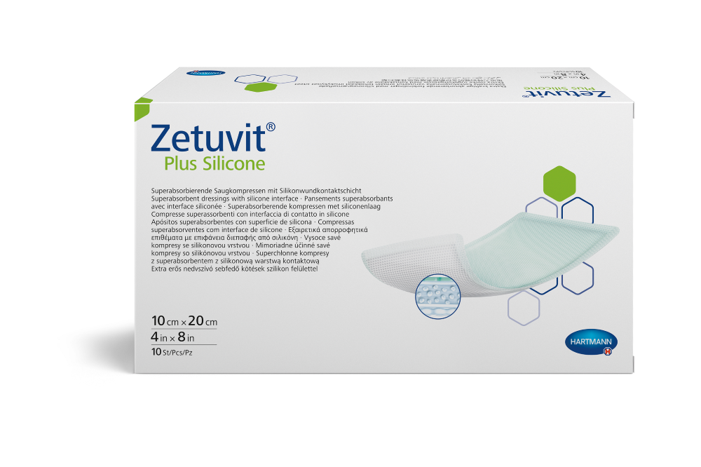 Изображение товара Повязка суперабсорбционная с силиконовым контактом Zetuvit Plus Silicone 10х20 см 10 шт.