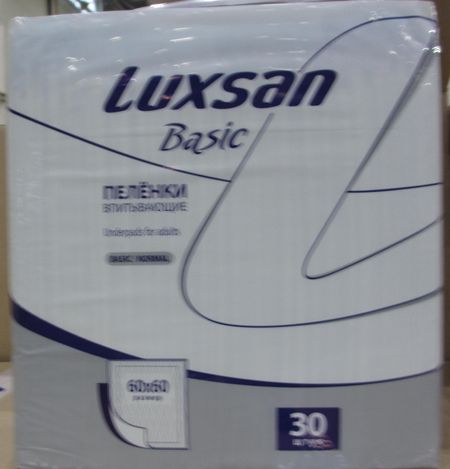 Изображение товара Пеленки впитывающие Luxsan Basic 60x60 см 30 шт для взрослых и новорожденных