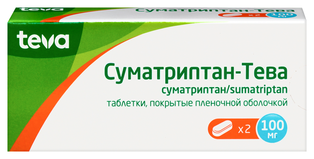 Изображение товара Суматриптан-тева 100 мг таблетки 2 шт для быстрого купирования мигрени