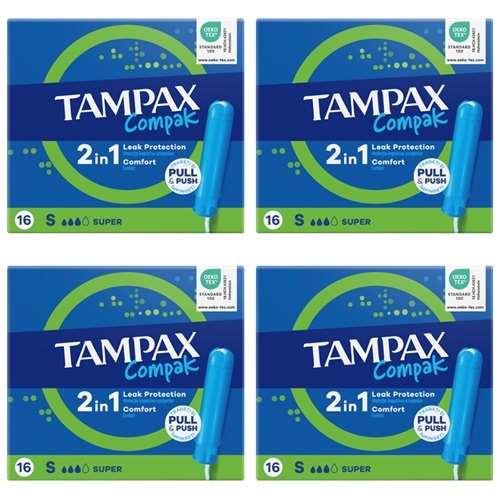 Изображение товара Набор из 4х уп Tampax тампоны compak super с аппликатором 16 со скидкой
