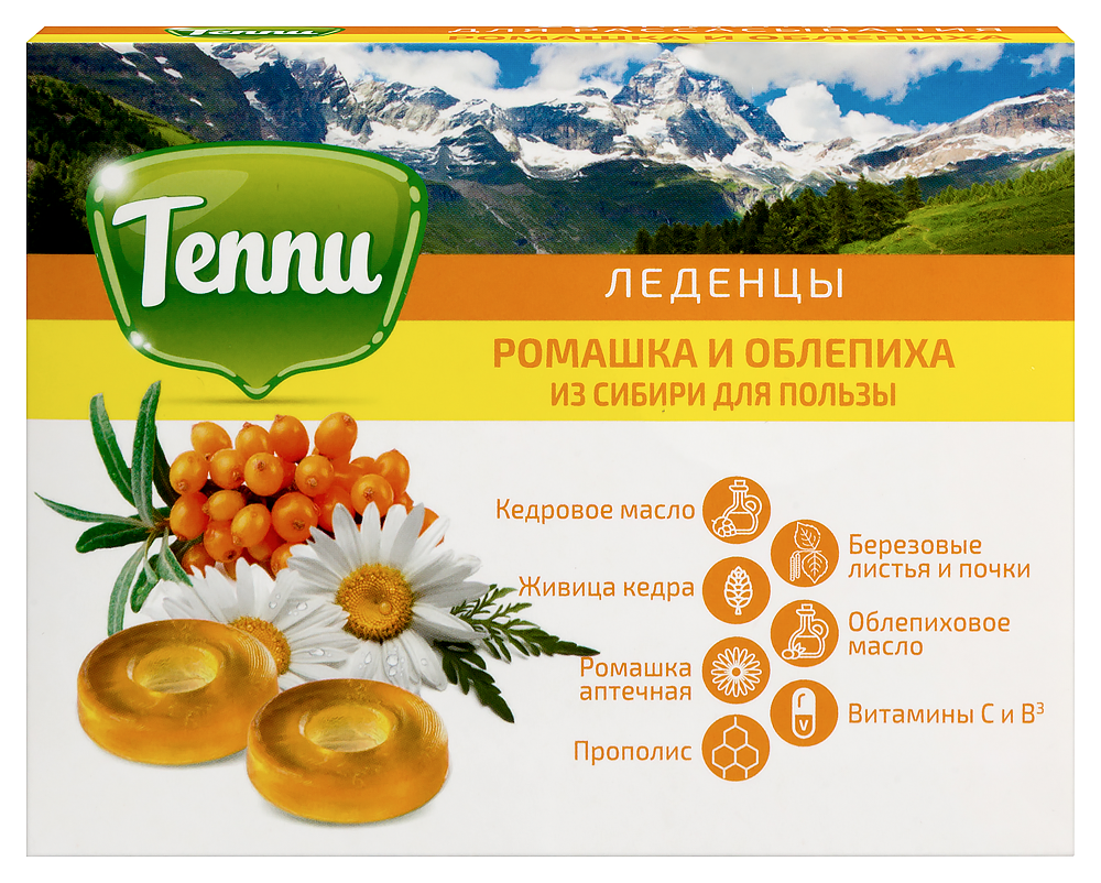 Изображение товара Леденцы Теппи с ромашкой и облепихой 20 штук 3.2 г
