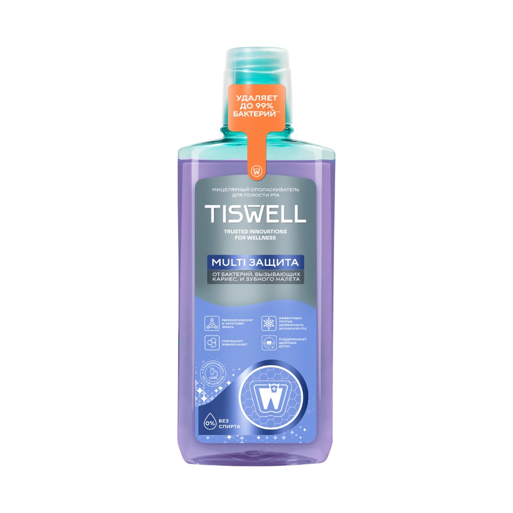 Изображение товара Tiswell ополаскиватель для полости рта мицеллярный защита от бактерий и налета 500 мл