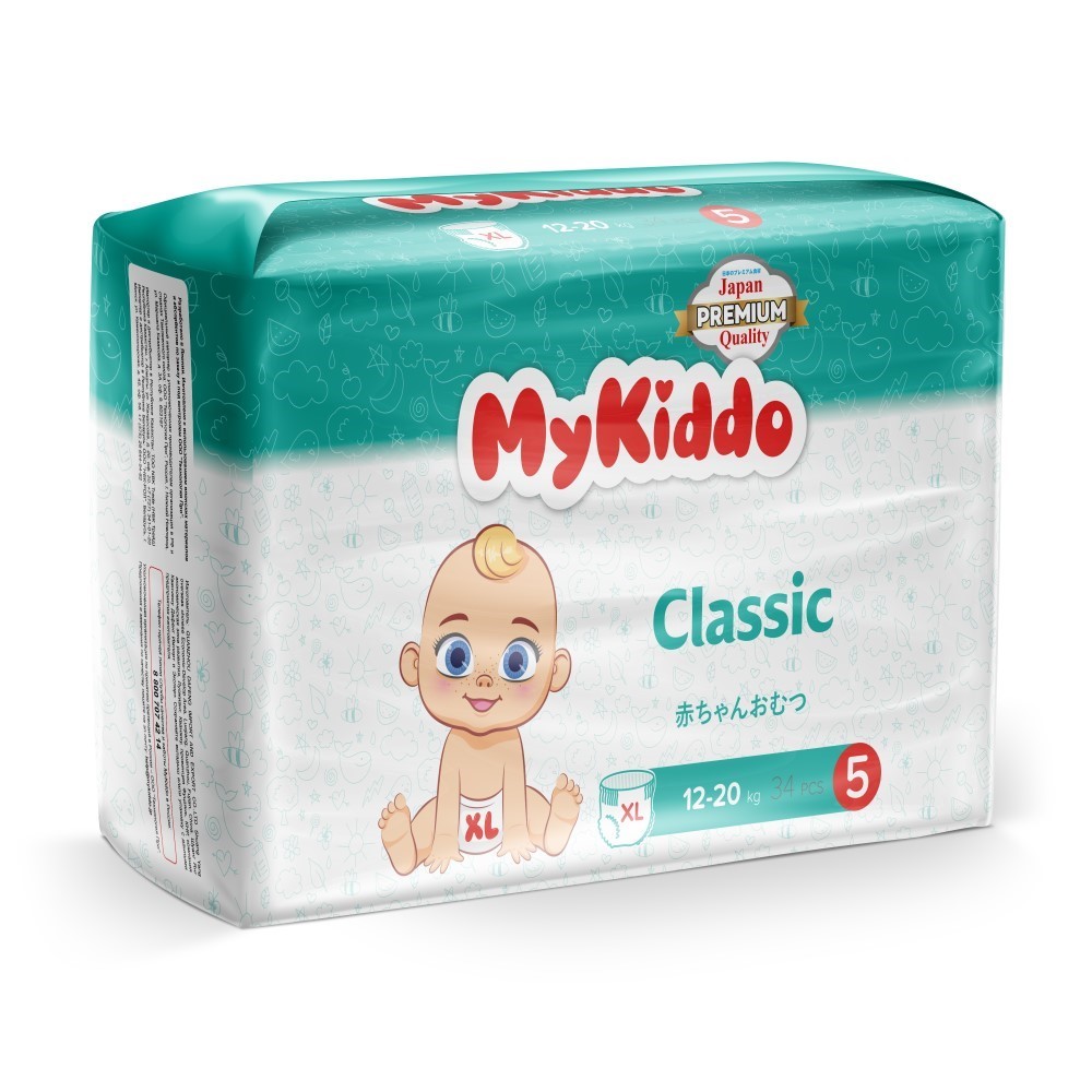 Mykiddo classic трусики-подгузники детские 12-20 кг 34 шт./ xl - цена 798  руб., купить в интернет аптеке в Тарусе Mykiddo classic трусики-подгузники  детские 12-20 кг 34 шт./ xl, инструкция по применению