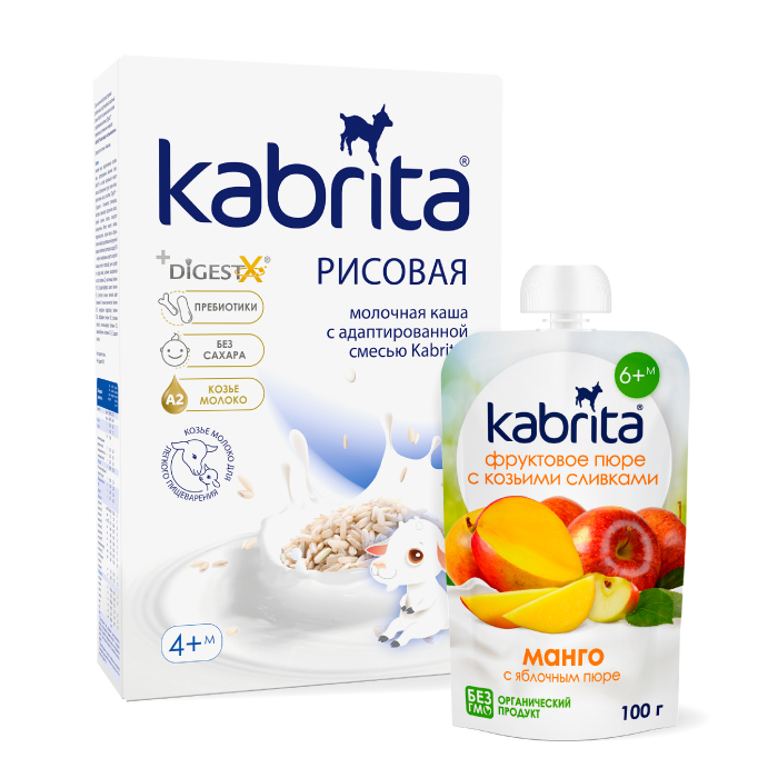 Изображение товара Набор KABRITA каша рисовая 180,0 + KABRITA пюре фруктовое с козьими сливками Манго