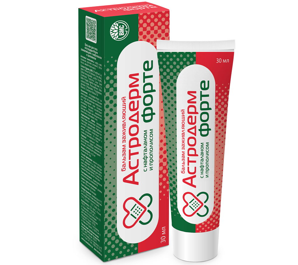 Изображение товара Астродерм-форте заживляющий бальзам для тела с нафталаном и прополисом 30 мл