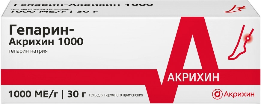 Изображение товара Гепарин-Акрихин гель для наружного применения 30г лечение варикоза гематом