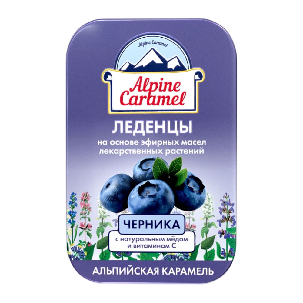 Изображение товара Alpine caramel леденцы альпийская карамель детские с натуральным медом и витамином с со вкусом черники 53 гр