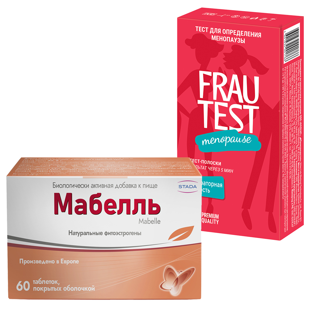 Набор: Тест для определения менопаузы FRAUTEST 2 шт.+ Мабелль N60 табл п/о  по 875 мг - цена 1112 руб., купить в интернет аптеке в Москве Набор: Тест  для определения менопаузы FRAUTEST 2