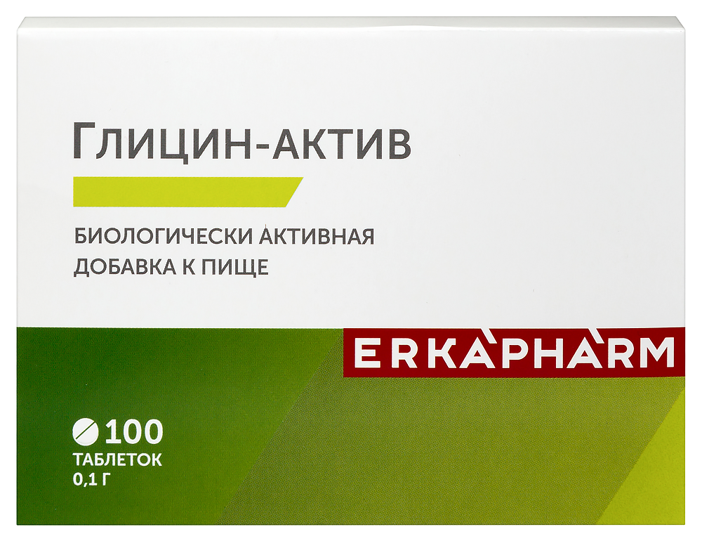 Изображение товара Erkapharm глицин-актив 100 таблеток по 0, 1 г - биодобавка для нервной системы