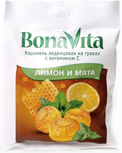 Изображение товара Bona vita карамель леденцовая лимон и мята с витамином с 60 гр