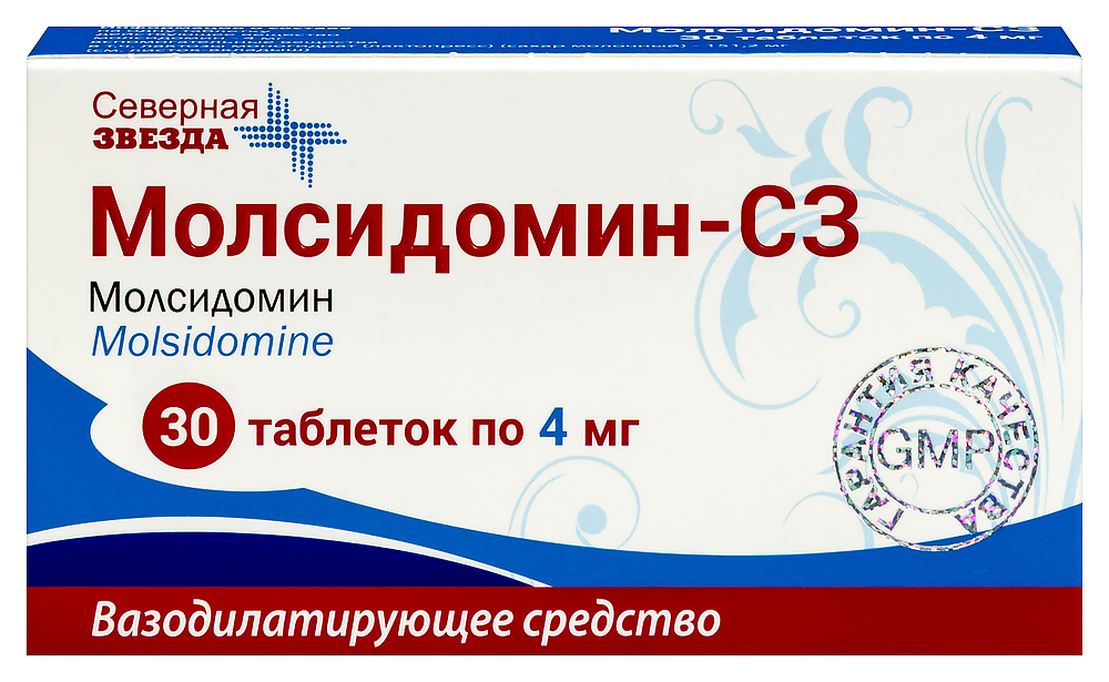 Изображение товара Молсидомин-сз 4 мг таблетки 30 шт профилактика стенокардии