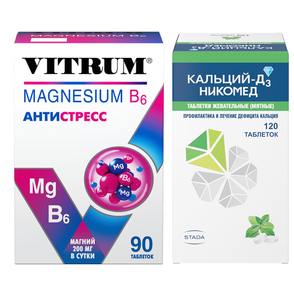 Изображение товара Набор Витамины Витрум Магний В6 №90 + Кальций Д3 Никомед №120 мята по специальной цене